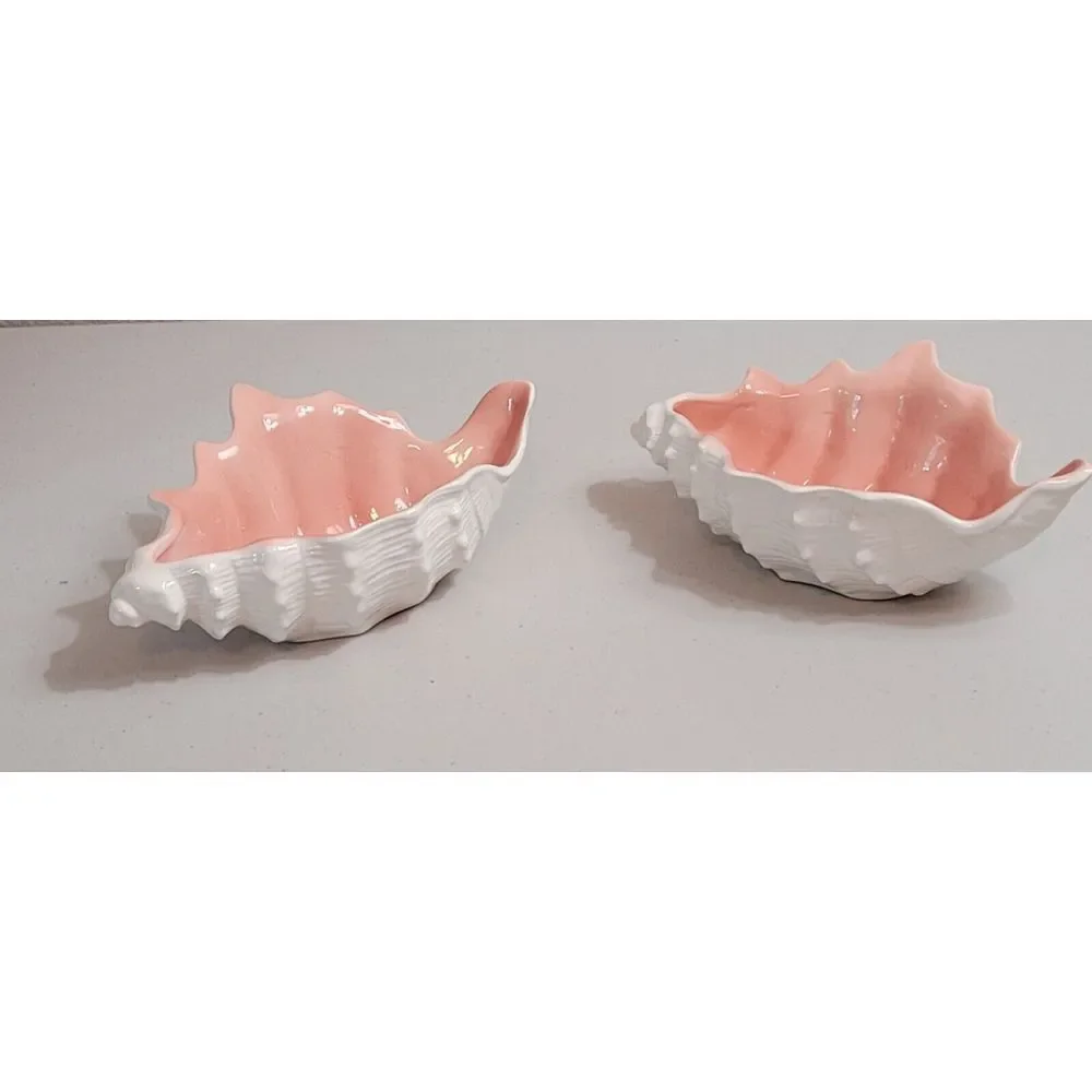Vintage 1970s Fitz &‎ Floyd Shell Shaped Bowl Cream Outside Pink In. 8